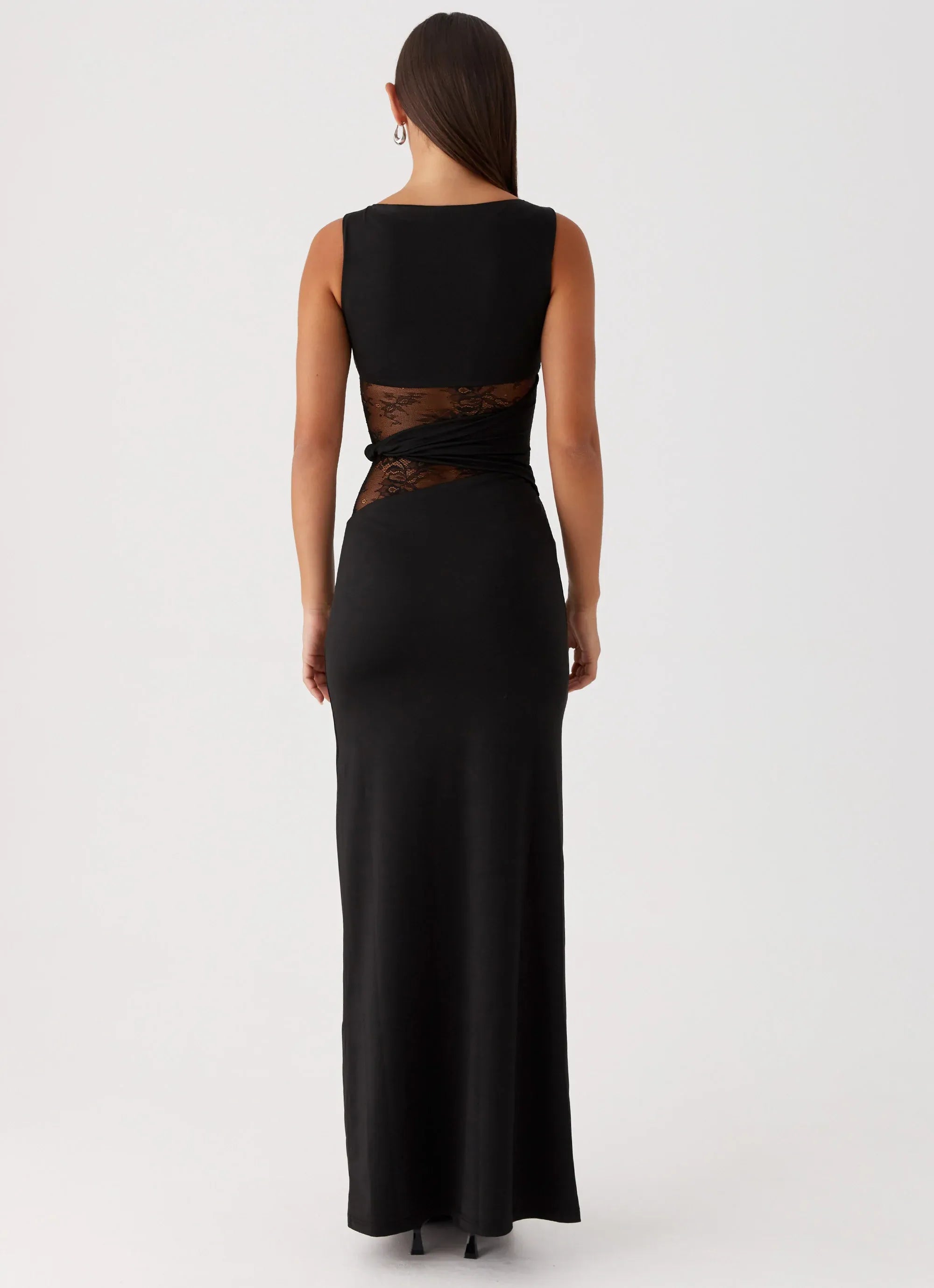 Alluring Sheath Boat Neck Sleeveless Lace Insert Floor Length Plus Size Evening Dress