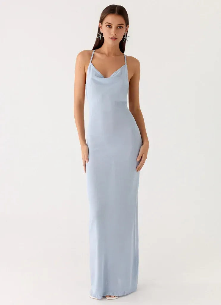 Alluring Sheath Cowl Neck Sleeveless Crisscross Back Floor Length Plus Size Evening Dress