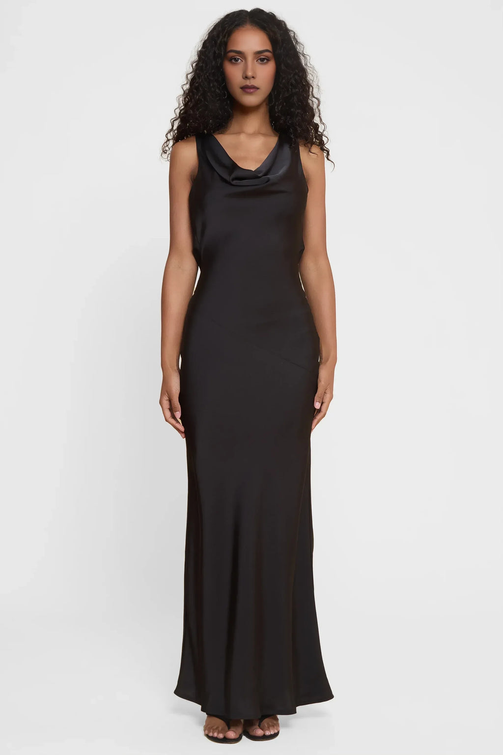 Alluring Sheath Cowl Neck Sleeveless Draped Back Floor Length Prom Dress