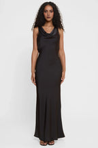 Alluring Sheath Cowl Neck Sleeveless Draped Back Floor Length Prom Dress