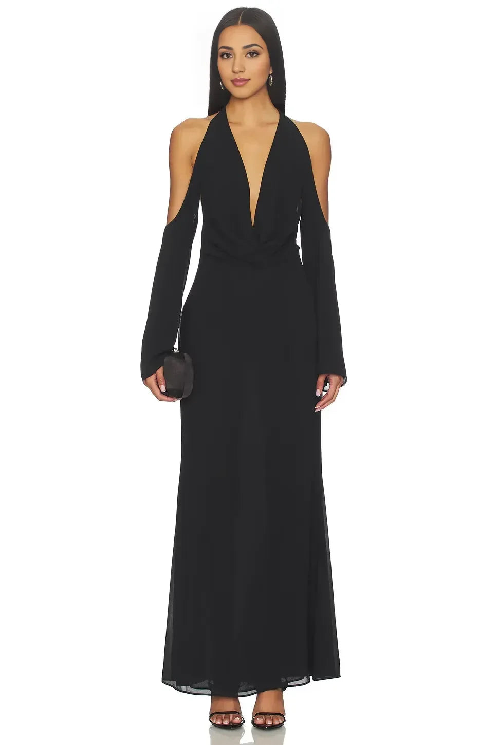Alluring Sheath Halter Neck Cold Shoulder Open Back Floor Length Evening Dress