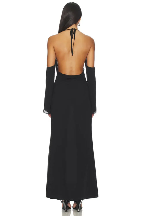 Séduisante Robe de Soirée Fourreau Longueur Ras du Sol avec Licou, Épaules Dénudées et Dos Nu