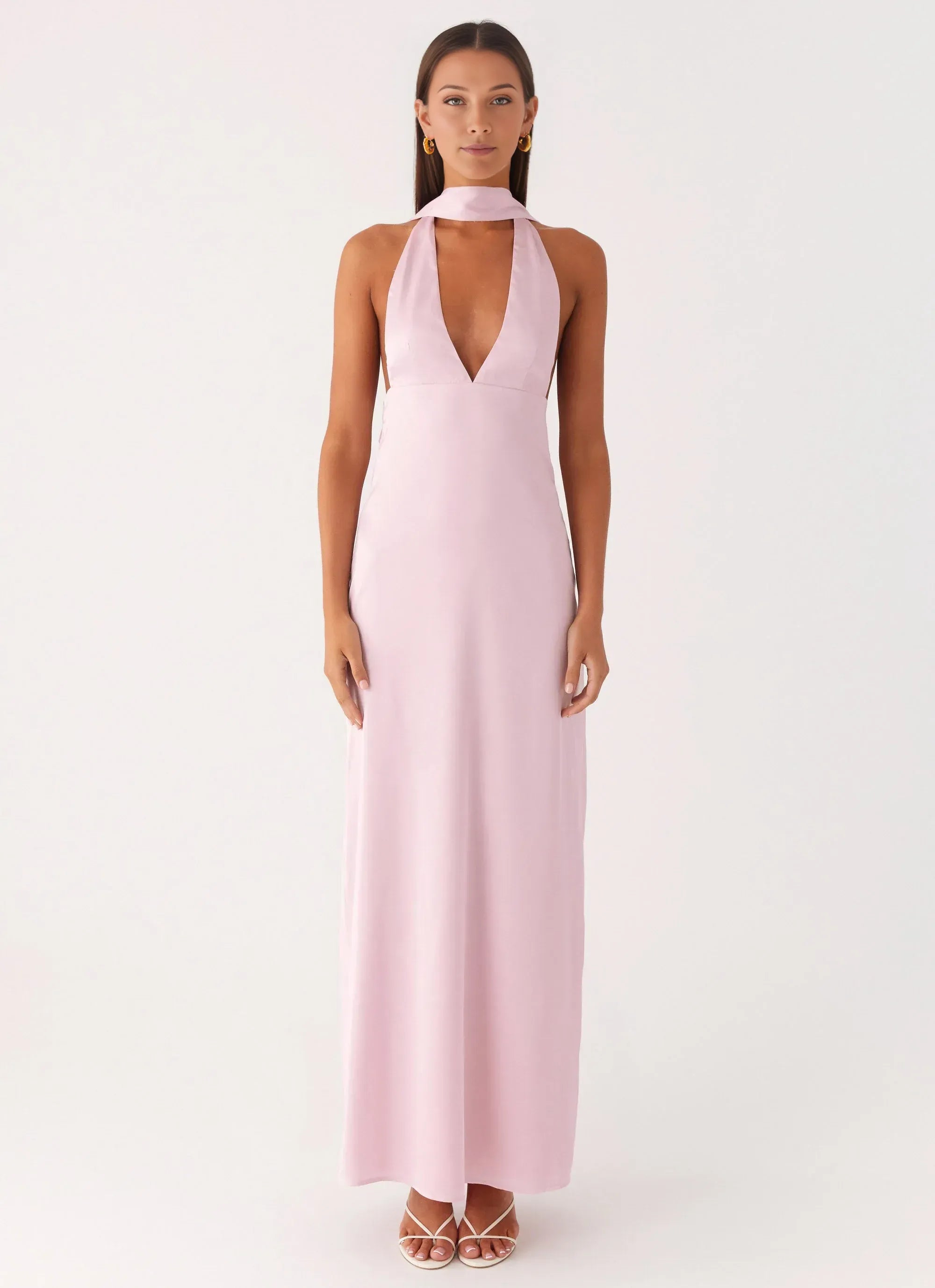 Alluring Sheath Halter Neck Sleeveless Draped Back Floor Length Plus Size Evening Dress