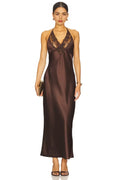 Alluring Sheath Halter Neck Sleeveless Lace Accent Tie Back Midi Evening Dress