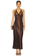 Alluring Sheath Halter Neck Sleeveless Lace Accent Tie Back Midi Evening Dress