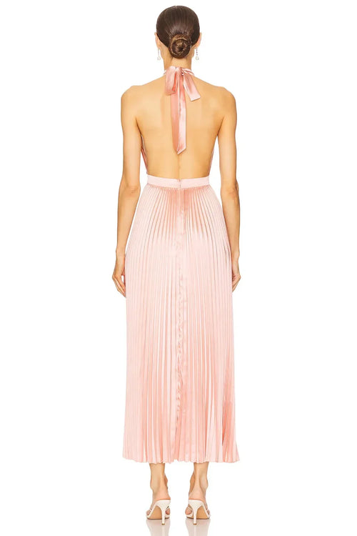 Robe de soirée fourreau séduisante, dos nu, sans manches, plissée avec fente haute
