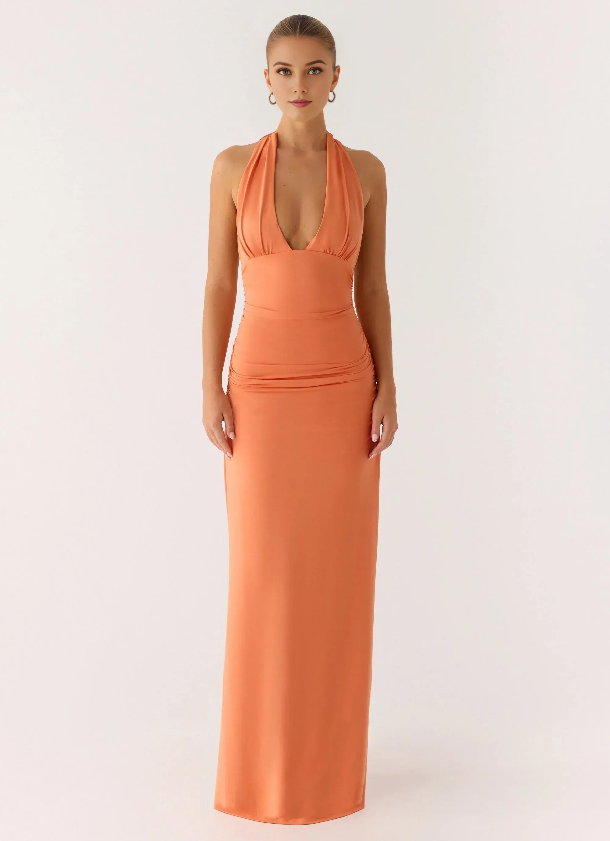 Alluring Sheath Halter Neck Sleeveless Tie Back Floor Length Plus Size Evening Dress