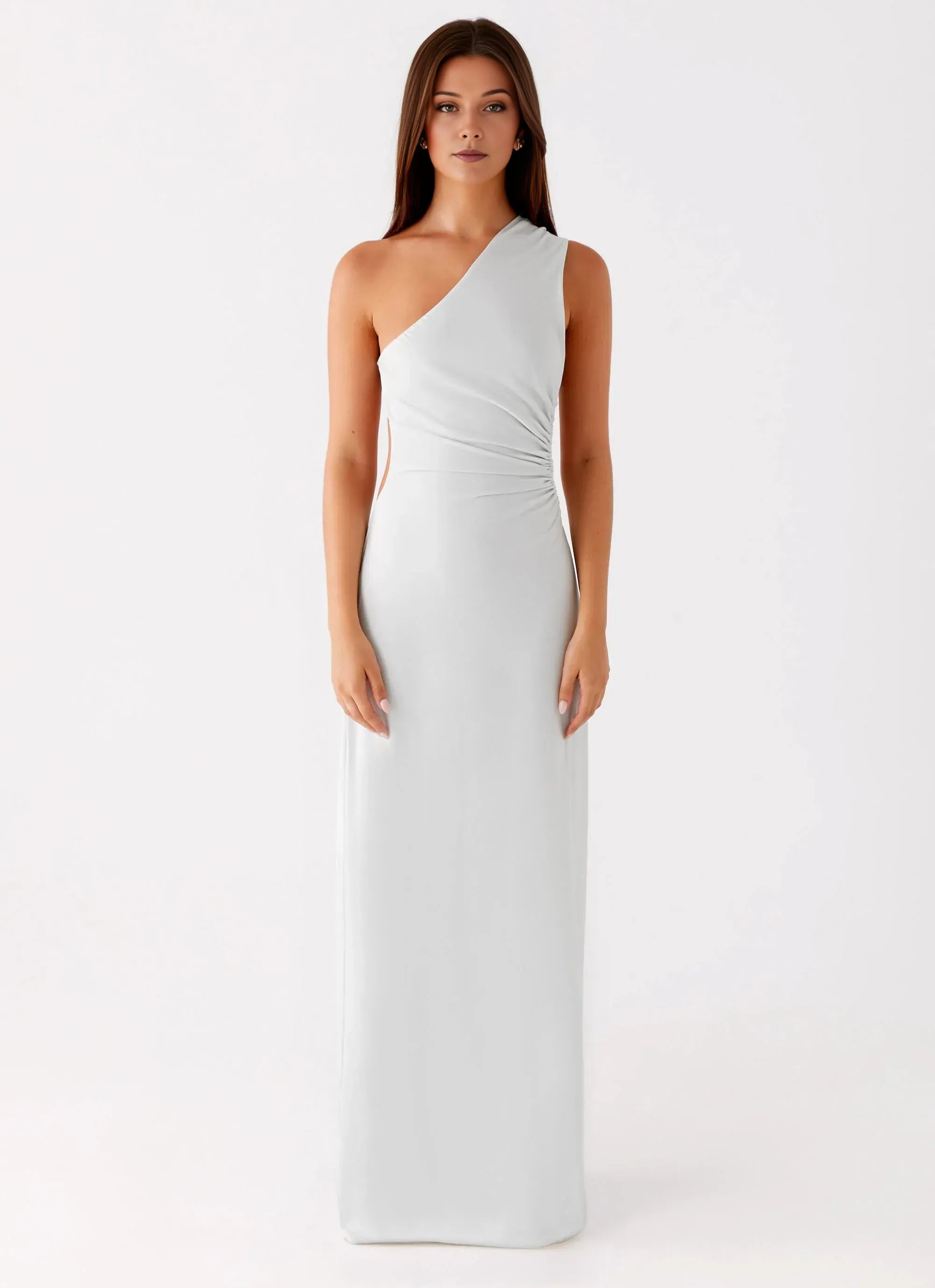 Alluring Sheath One Shoulder Sleeveless Open Back Floor Length Plus Size Evening Dress