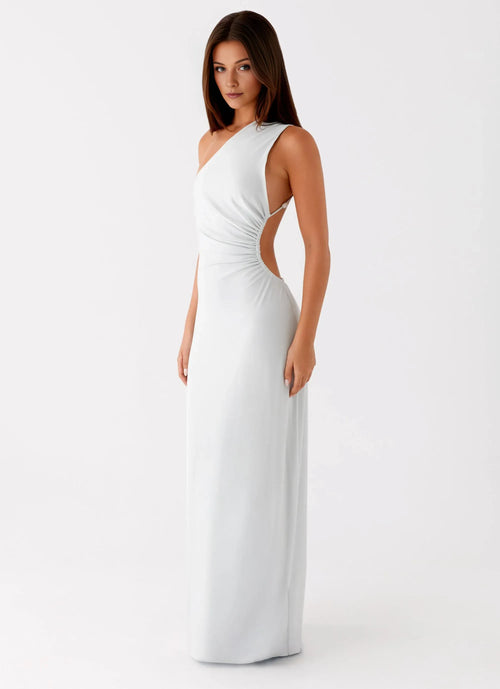 Splendide robe de soirée grande taille fourreau asymétrique sans manches dos nu longueur ras du sol
