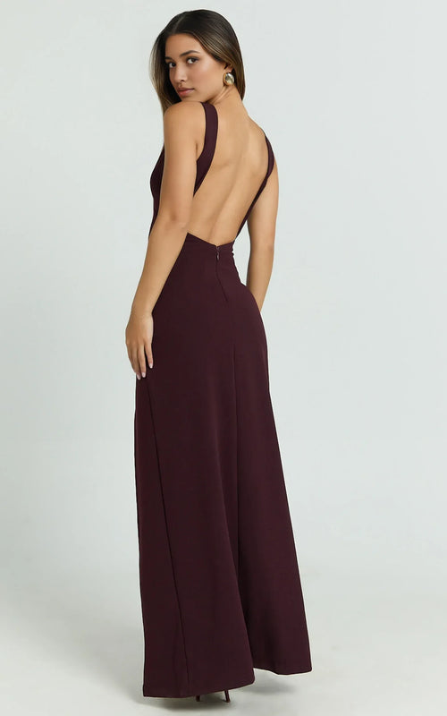 Alluring Sheath Plunge Neck Sleeveless Open Back Floor Length Plus Size Evening Dress