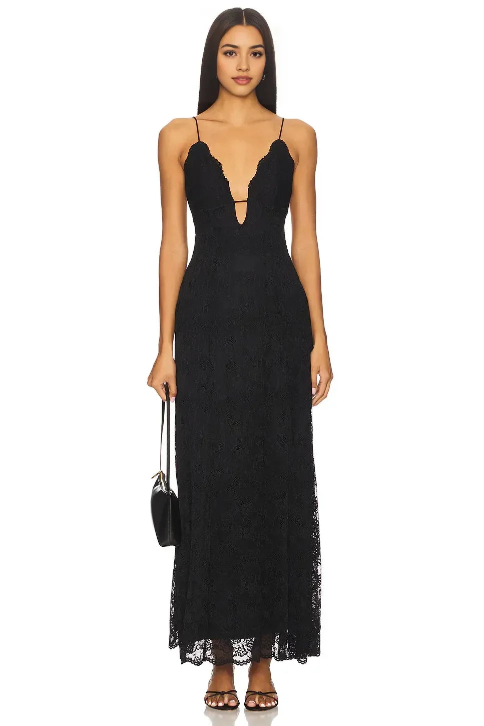 Alluring Sheath V Neck Sleeveless Lace Accent Tie Back Floor Length Evening Dress