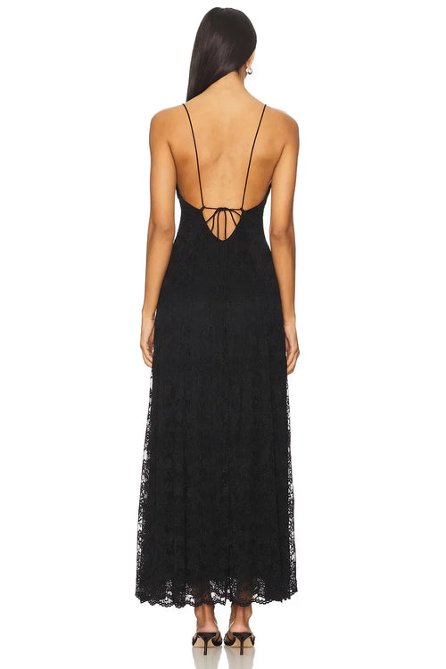 Séduisante Robe de Soirée Fourreau Longue Col V Sans Manches avec Détails en Dentelle et Nœud au Dos