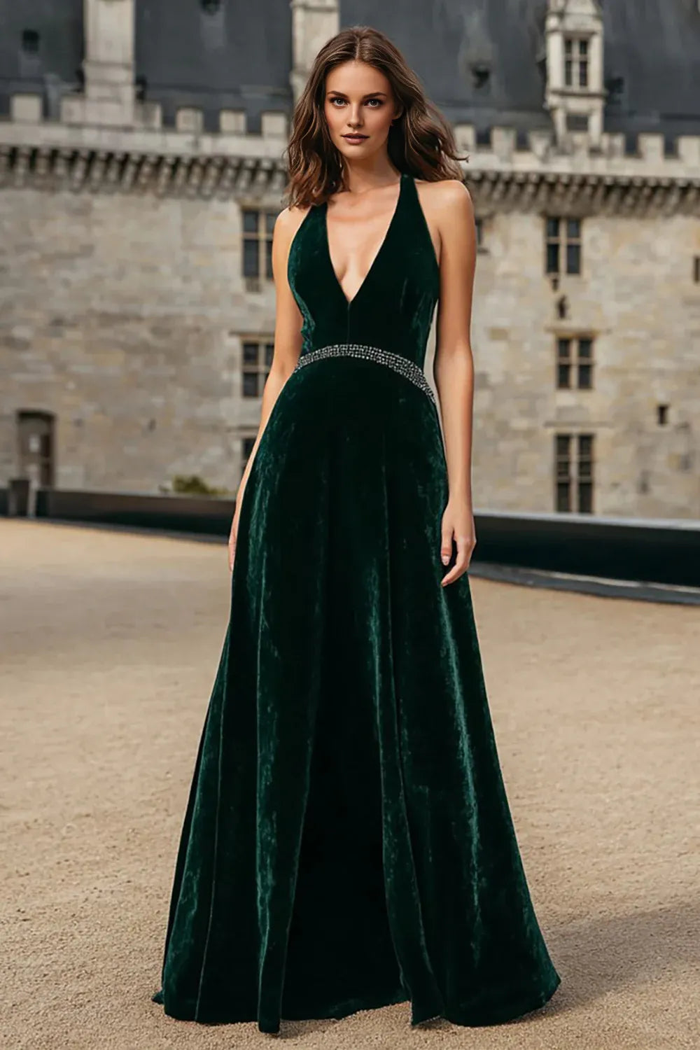 Alluring A-Line Halter Neck Sleeveless Floor-Length Prom Dress