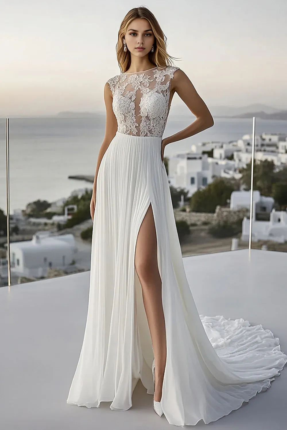 Alluring A Line Boat Neck Sleeveless Sweep/Brush Train Wedding Dress