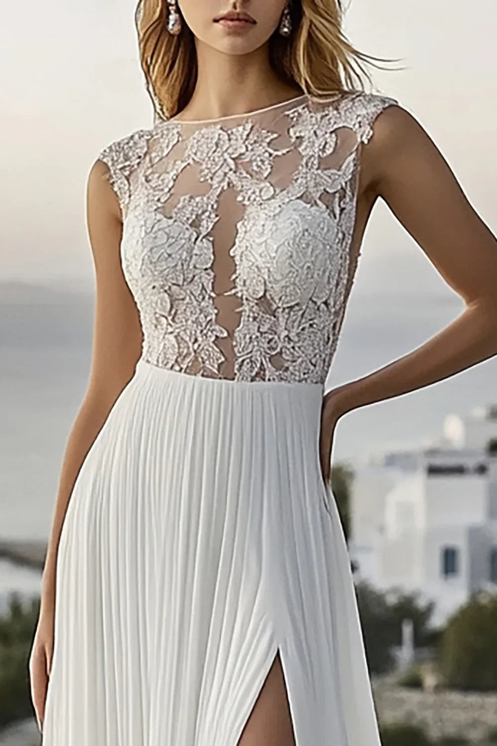 Alluring A Line Boat Neck Sleeveless Sweep/Brush Train Wedding Dress