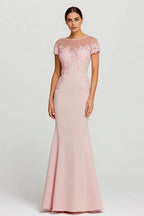 Alluring Mermaid/Trumpet Boat Neck Short Sleeve Up Floor-Length Prom Dress