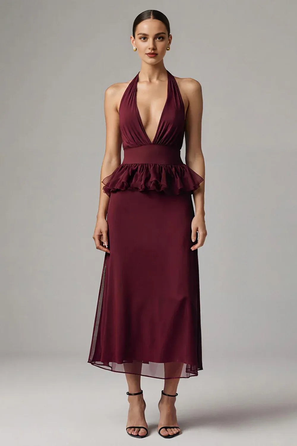 Alluring Sheath/Column Halter Neck Sleeveless Tea Length Prom Dress