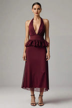 Alluring Sheath/Column Halter Neck Sleeveless Tea Length Prom Dress