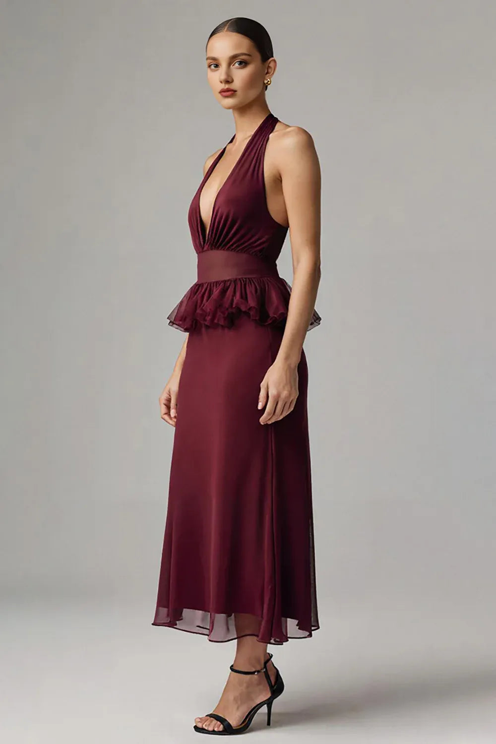 Alluring Sheath/Column Halter Neck Sleeveless Tea Length Prom Dress