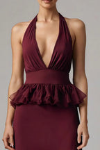 Alluring Sheath/Column Halter Neck Sleeveless Tea Length Prom Dress