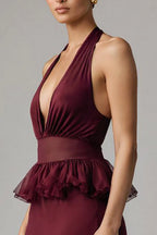 Alluring Sheath/Column Halter Neck Sleeveless Tea Length Prom Dress