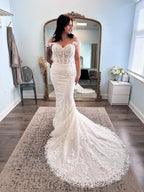 Mermaid Off Shoulder Applique Wedding Dress With Chapel Train For Brides Elegant Bridal Gown
