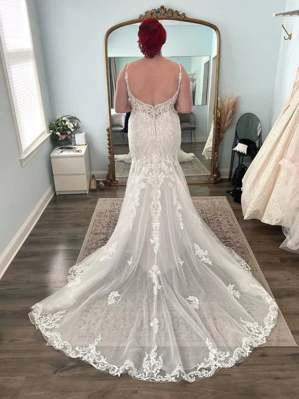 Mermaid Wedding Dress With Straps Scoop Applique For Brides Elegant Fit Flattering Silhouette
