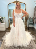 Elegant A Line Tulle Strap Wedding Dress With Applique Details For Brides Worldwide