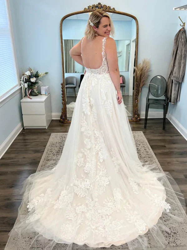 Elegant A Line Tulle Strap Wedding Dress With Applique Details For Brides Worldwide
