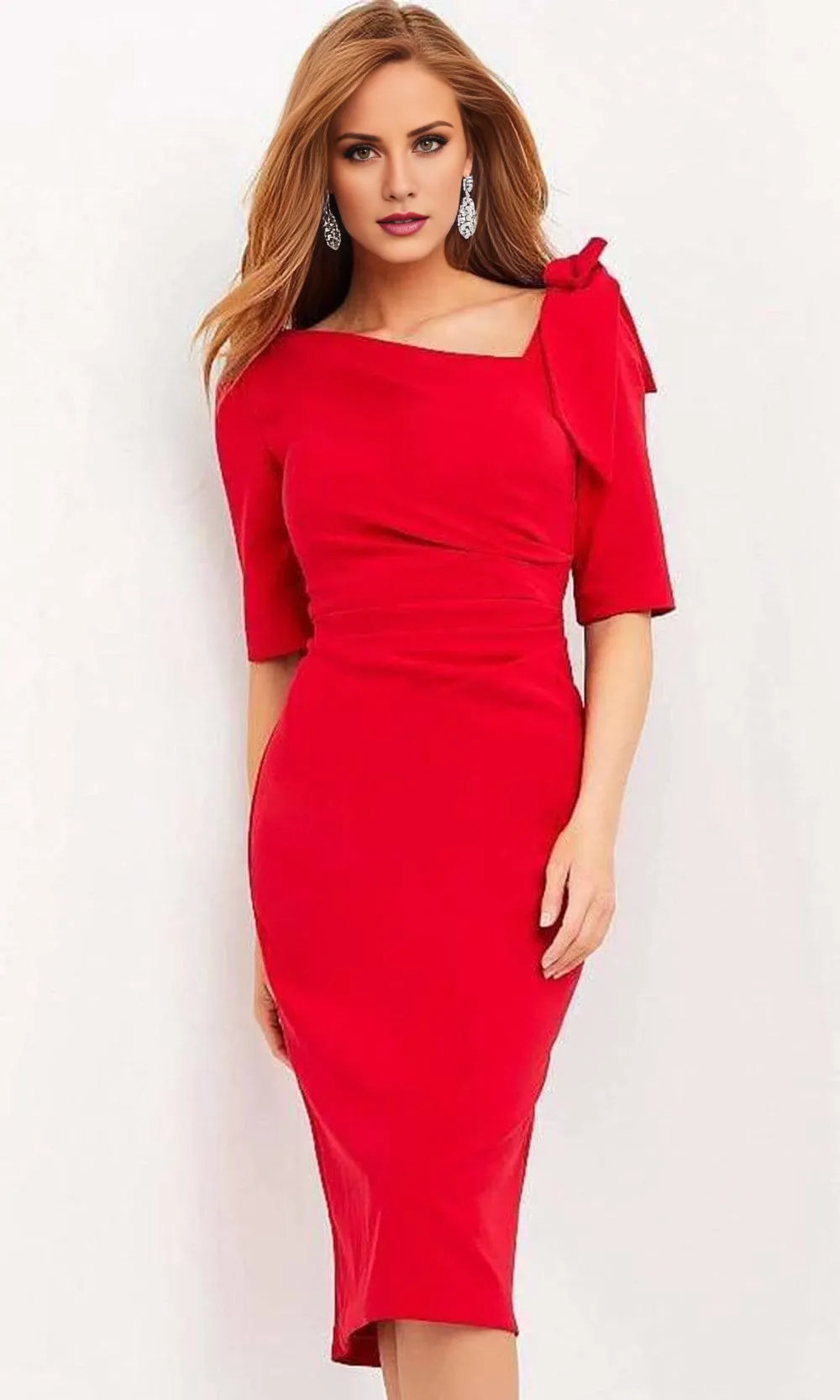 Asymmetric Half Sleeves Sheath Formal Knee Length Prom Dress For Sale For Ladies