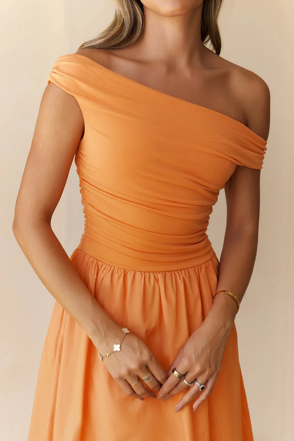 Asymmetric Sleeveless A-Line Unique Off the shoulder Floor length Party Dress Hot Sale For ladies