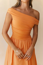 Asymmetric Sleeveless A-Line Unique Off the shoulder Floor length Party Dress Hot Sale For ladies
