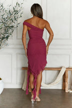 Asymmetric Sleeveless Sheath Unique Off the shoulder Tea length Party Dress Hot Sale For Women