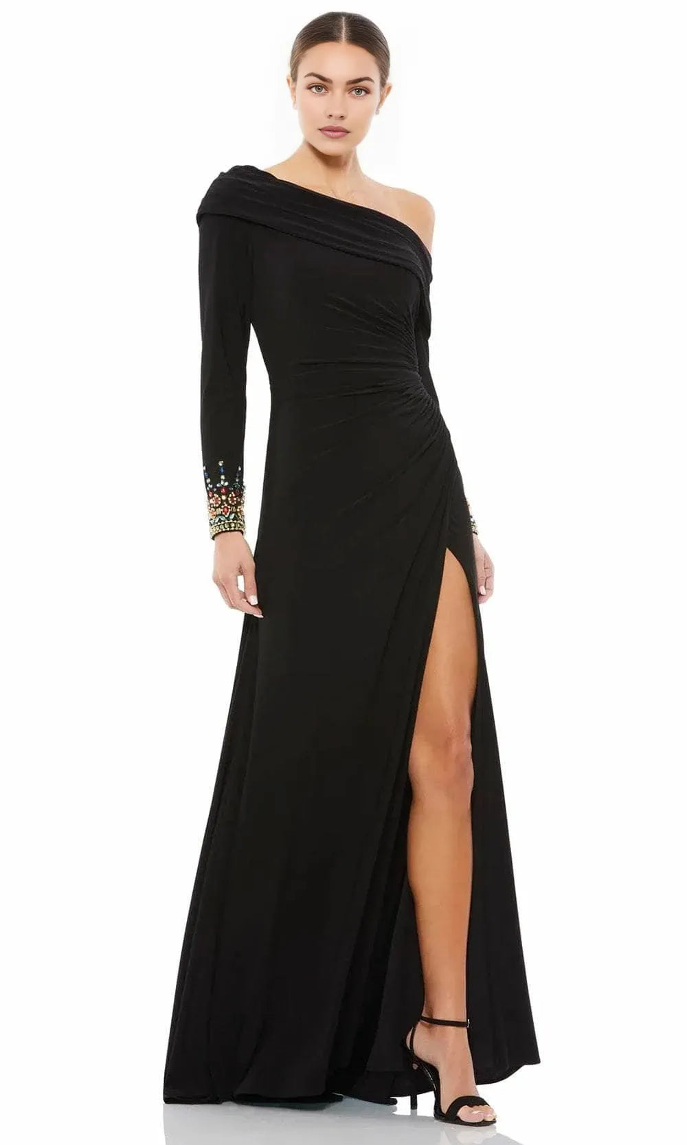 Asymmetrical Long Sleeves A-Line Formal Off the shoulder Floor length Long Prom Dress Hot Sale For Ladies