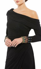 Asymmetrical Long Sleeves A-Line Formal Off the shoulder Floor length Long Prom Dress Hot Sale For Ladies