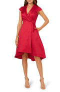 Attractive A Line Shawl Collar Cap Sleeve Zipper Back High Low Evening Dress