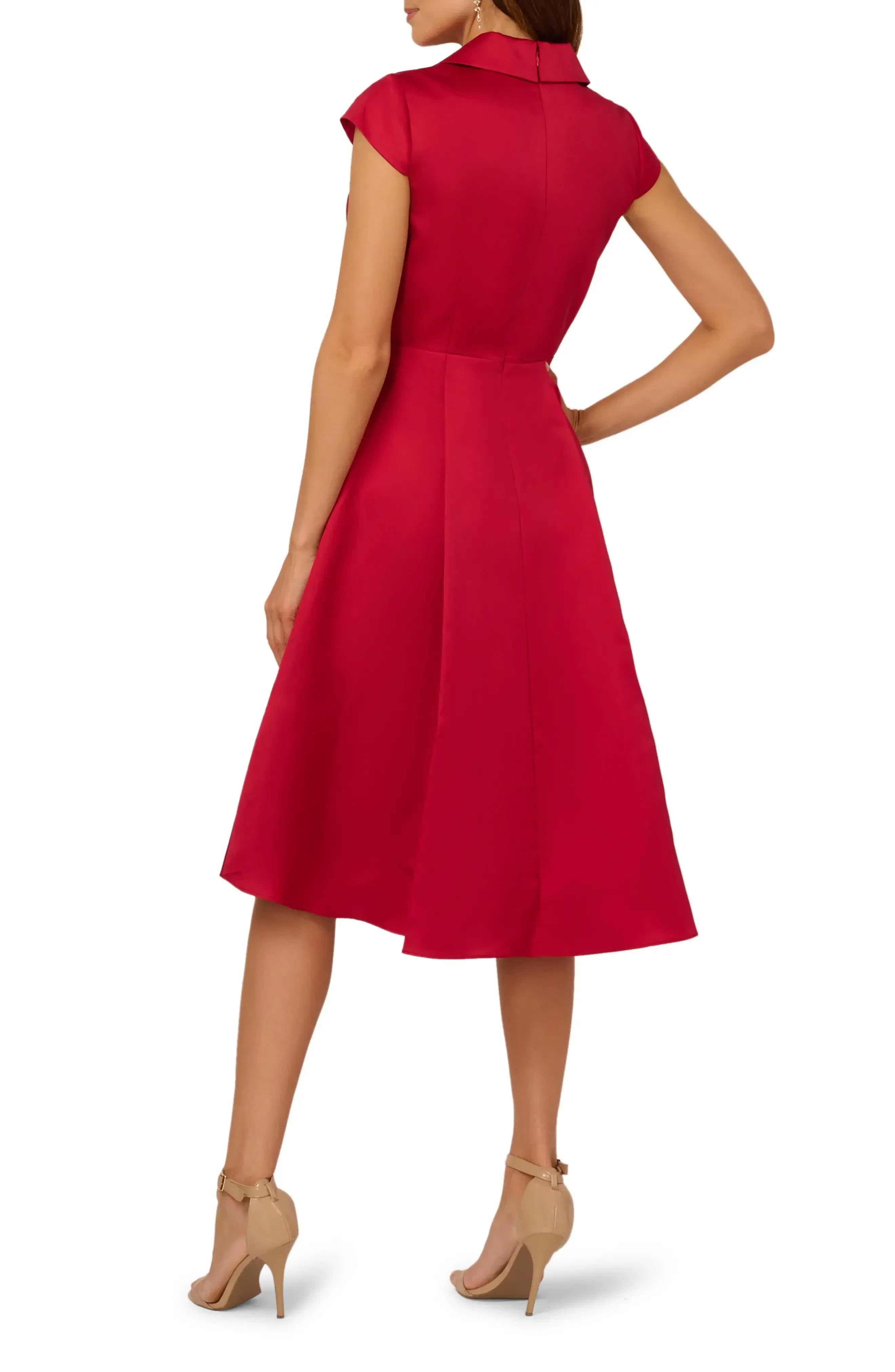 Attractive A Line Shawl Collar Cap Sleeve Zipper Back High Low Evening Dress