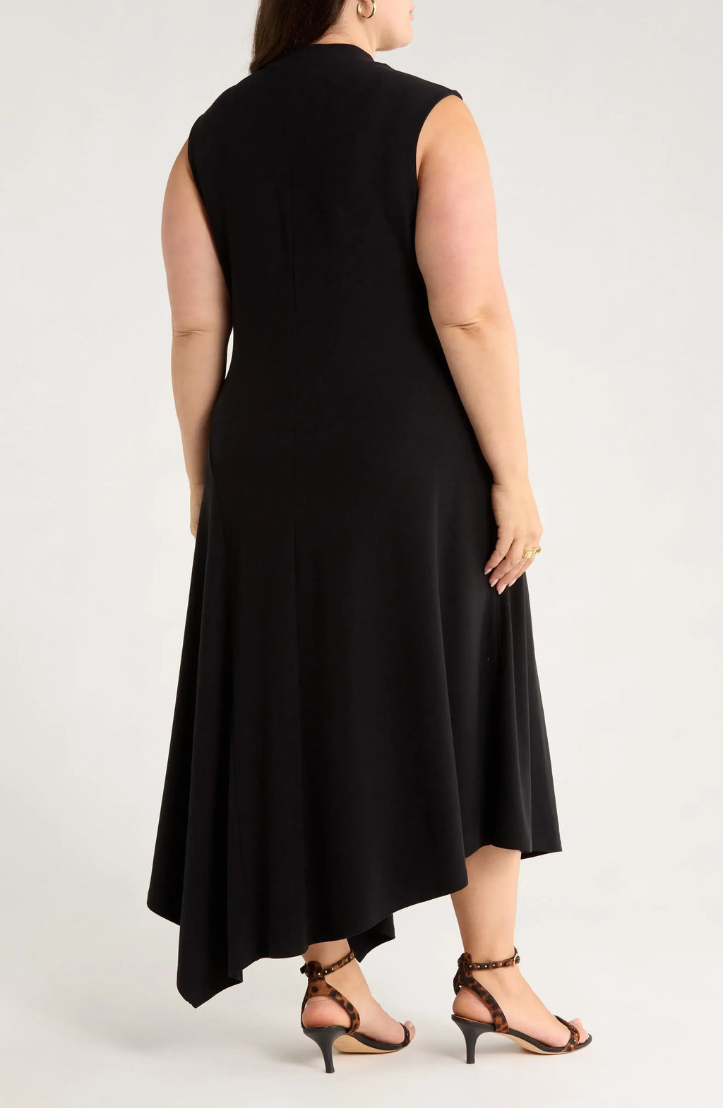 Attractive Plus Size A Line Mock Neck Sleeveless Plain Back Asymmetric Length Evening Dress