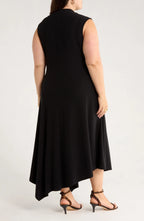 Attractive Plus Size A Line Mock Neck Sleeveless Plain Back Asymmetric Length Evening Dress