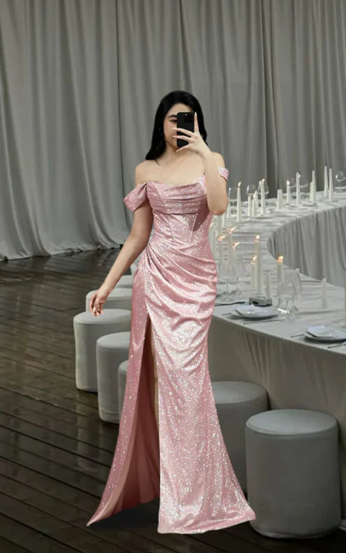 Baby Blue A Line Off the Shoulder Sequin Satin Long Prom Dress Graduation Prom Dress