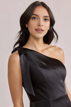 Bargain Fitted Trumpet One shoulder Neck Sleeveless Asymmetrical Back Sweep/Brush Train Prom Dress