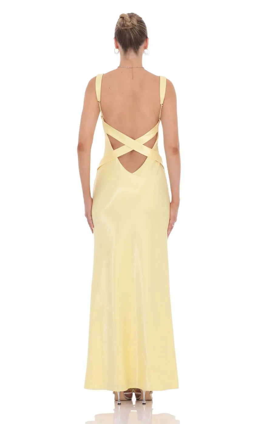 Bargain Sheath/Column V Neck Sleeveless Crisscross Back Floor-Length Prom Dress