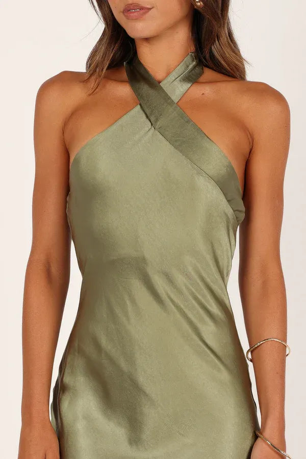 Bargain Sheath Halter Neck Sleeveless Ankle-Length Prom Dress