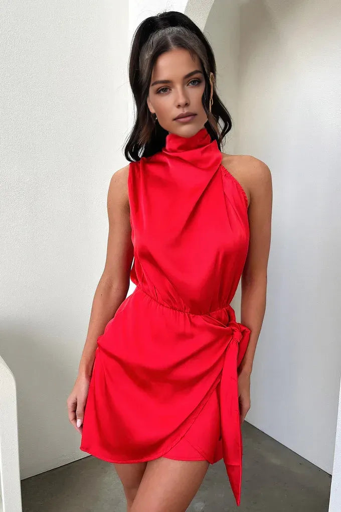 Bargain Sheath High Neck Sleeveless Keyhole Pleated Short-Mini Homecoming Dress