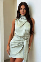 Bargain Sheath High Neck Sleeveless Keyhole Pleated Short-Mini Homecoming Dress