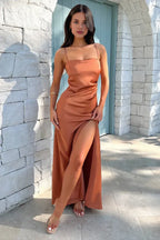 Bargain Sheath Spaghetti Straps Sleeveless Slit Floor-Length Prom Dress