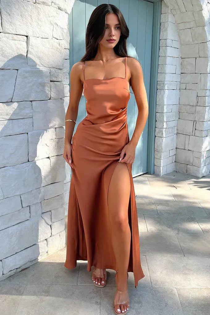 Bargain Sheath Spaghetti Straps Sleeveless Slit Floor-Length Prom Dress