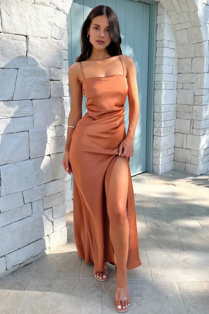 Bargain Sheath Spaghetti Straps Sleeveless Slit Floor-Length Prom Dress