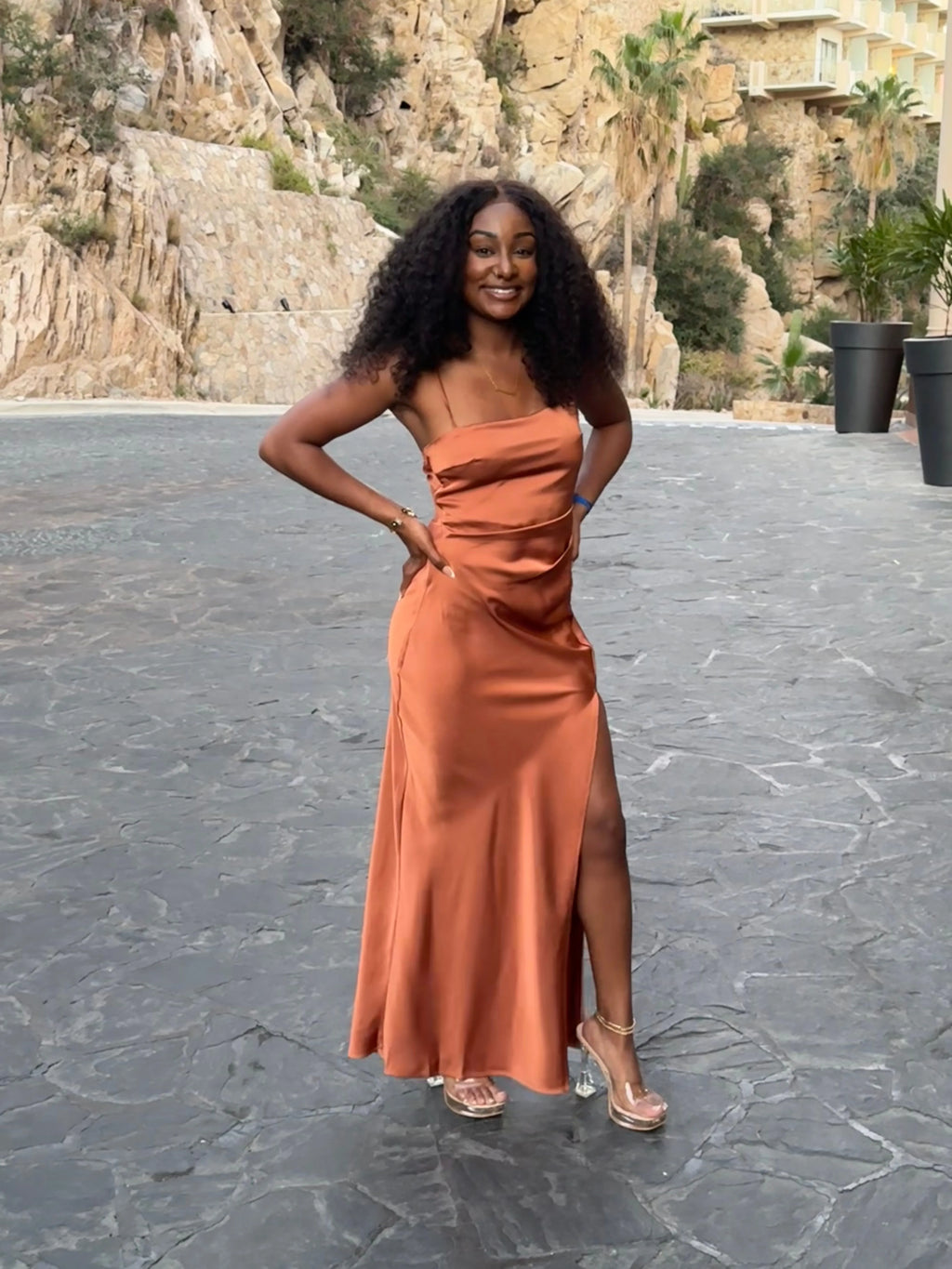 Bargain Sheath Spaghetti Straps Sleeveless Slit Floor-Length Prom Dress