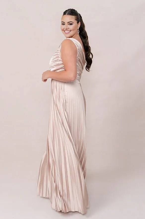 Bargain A-Line One Shoulder Sleeveless Floor-Length Plus Size Prom Dress
